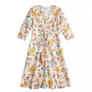 Croft & Barrow Peasant Shirt Dress Womens Med Floral 100% Cotton Belted Pockets